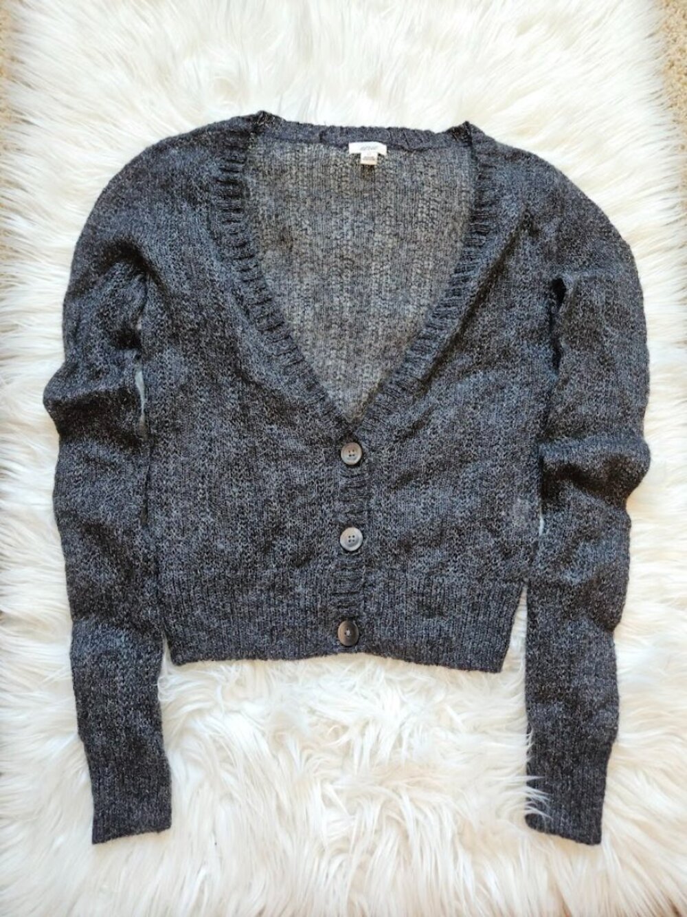 Aerie Mohair Blend Gray Knit Cardigan Long Sleeve Button Up Grey Sweater Small